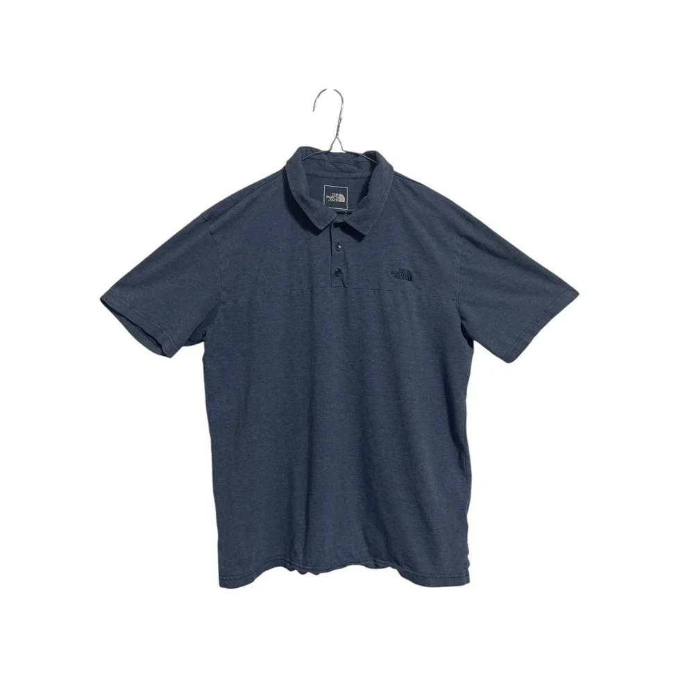 The North Face Men's Polo Shirt Large Navy Short Sleeve Snap Front FlashDry Logo